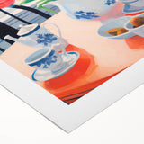 Maximalist Floral Still Life Wall Art with Red Tulips and Tea Setting