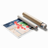 Maximalist Floral Still Life Wall Art with Red Tulips and Tea Setting