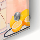 Maximalist Still Life Wall Art with Bold Leaves, Lemons, and Pastel Pink