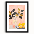 Maximalist Still Life Wall Art with Bold Leaves, Lemons, and Pastel Pink
