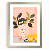 Maximalist Still Life Wall Art with Bold Leaves, Lemons, and Pastel Pink