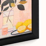 Maximalist Still Life Wall Art with Bold Leaves, Lemons, and Pastel Pink