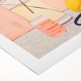 Maximalist Still Life Wall Art with Bold Leaves, Lemons, and Pastel Pink