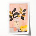 Maximalist Still Life Wall Art with Bold Leaves, Lemons, and Pastel Pink