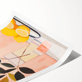 Maximalist Still Life Wall Art with Bold Leaves, Lemons, and Pastel Pink