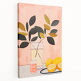 Maximalist Still Life Wall Art with Bold Leaves, Lemons, and Pastel Pink