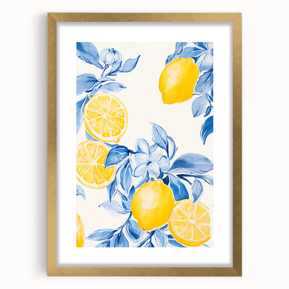 Maximalist Wall Art - Bold Lemon and Blue Foliage Decor for Vibrant Homes