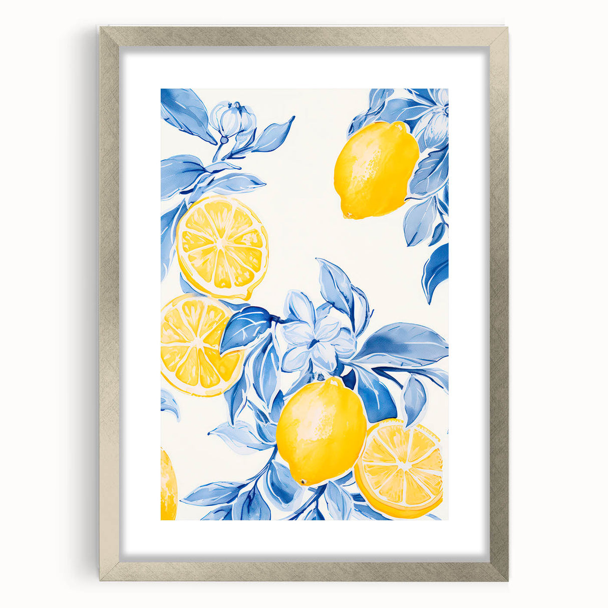 Maximalist Wall Art - Bold Lemon and Blue Foliage Decor for Vibrant Homes