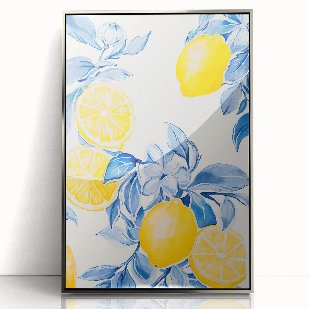 Maximalist Wall Art - Bold Lemon and Blue Foliage Decor for Vibrant Homes