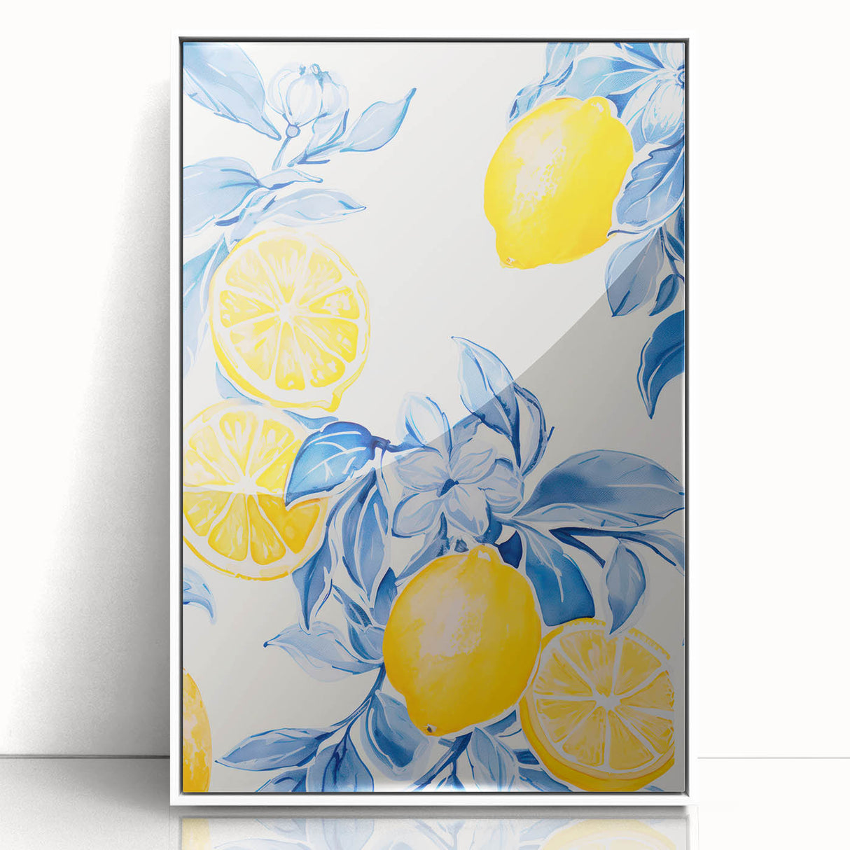 Maximalist Wall Art - Bold Lemon and Blue Foliage Decor for Vibrant Homes