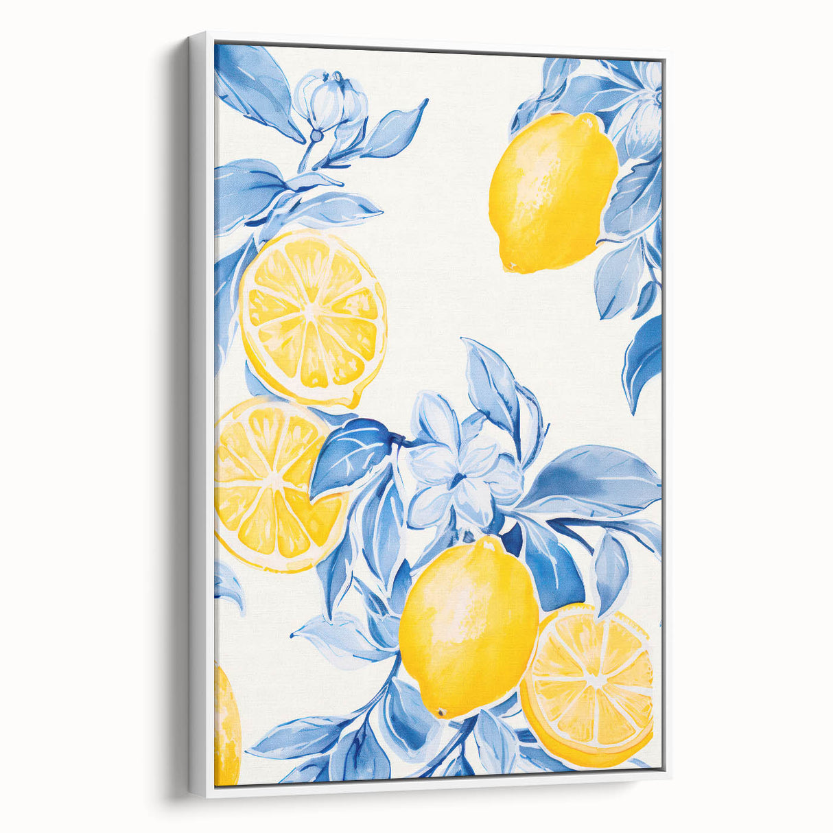 Maximalist Wall Art - Bold Lemon and Blue Foliage Decor for Vibrant Homes