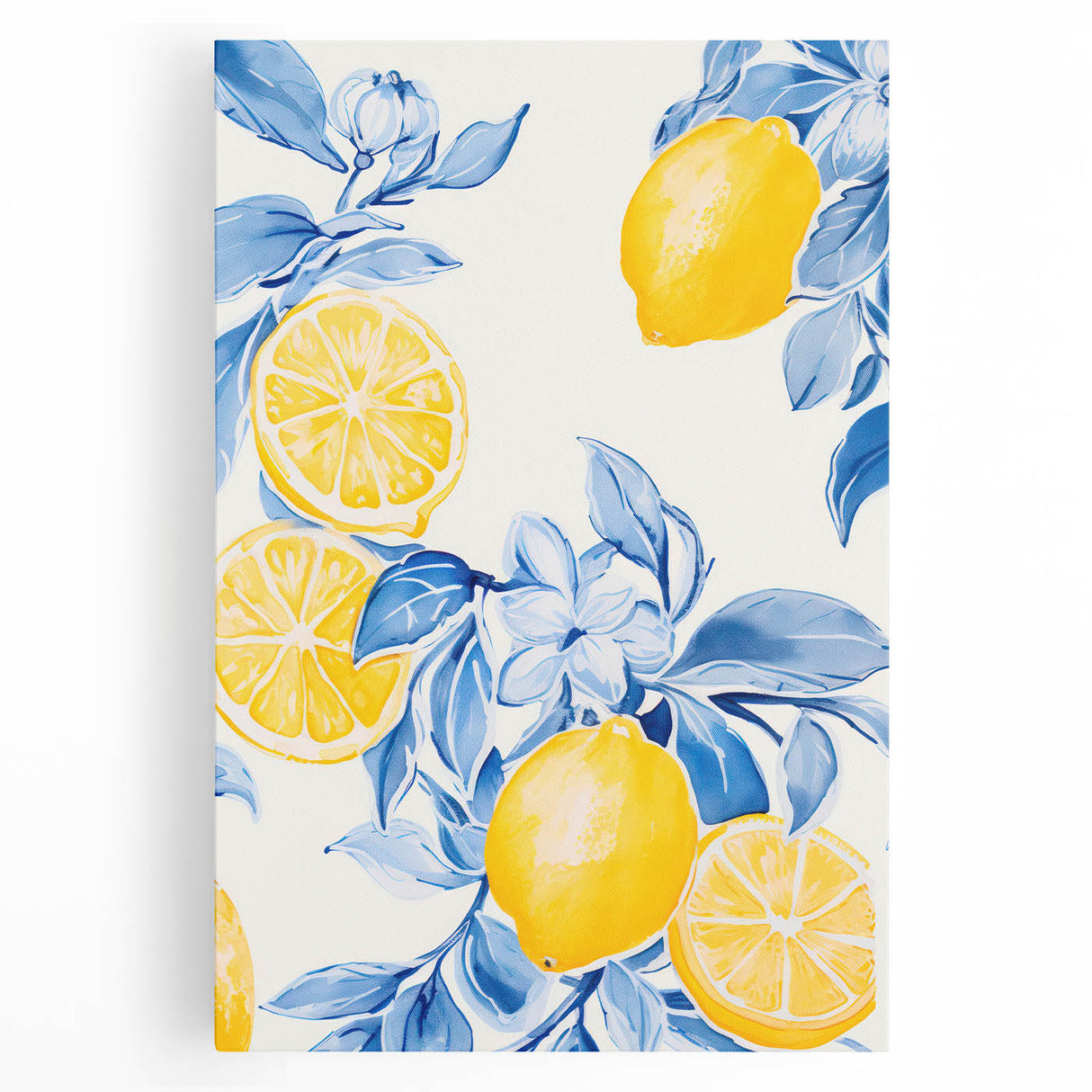 Maximalist Wall Art - Bold Lemon and Blue Foliage Decor for Vibrant Homes