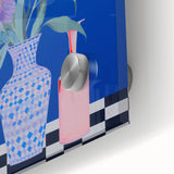 Maximalist Wall Art - Bold Floral Vase Decor with Blue and Red Accents