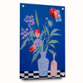 Maximalist Wall Art - Bold Floral Vase Decor with Blue and Red Accents