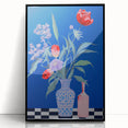 Maximalist Wall Art - Bold Floral Vase Decor with Blue and Red Accents