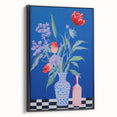 Maximalist Wall Art - Bold Floral Vase Decor with Blue and Red Accents