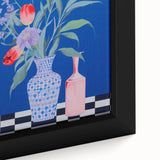 Maximalist Wall Art - Bold Floral Vase Decor with Blue and Red Accents