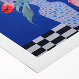 Maximalist Wall Art - Bold Floral Vase Decor with Blue and Red Accents