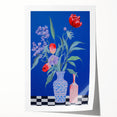 Maximalist Wall Art - Bold Floral Vase Decor with Blue and Red Accents