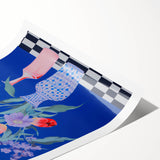 Maximalist Wall Art - Bold Floral Vase Decor with Blue and Red Accents