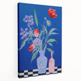 Maximalist Wall Art - Bold Floral Vase Decor with Blue and Red Accents