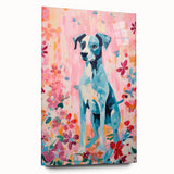 Maximalist Wall Art - Bold Dog Portrait with Floral Pink Background