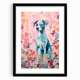 Maximalist Wall Art - Bold Dog Portrait with Floral Pink Background