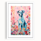 Maximalist Wall Art - Bold Dog Portrait with Floral Pink Background