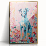 Maximalist Wall Art - Bold Dog Portrait with Floral Pink Background