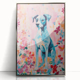 Maximalist Wall Art - Bold Dog Portrait with Floral Pink Background