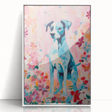 Maximalist Wall Art - Bold Dog Portrait with Floral Pink Background