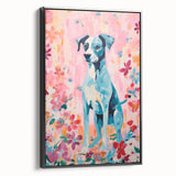 Maximalist Wall Art - Bold Dog Portrait with Floral Pink Background