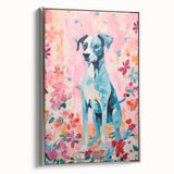 Maximalist Wall Art - Bold Dog Portrait with Floral Pink Background