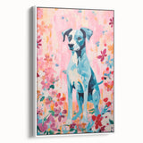 Maximalist Wall Art - Bold Dog Portrait with Floral Pink Background