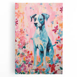 Maximalist Wall Art - Bold Dog Portrait with Floral Pink Background