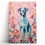 Maximalist Wall Art - Bold Dog Portrait with Floral Pink Background