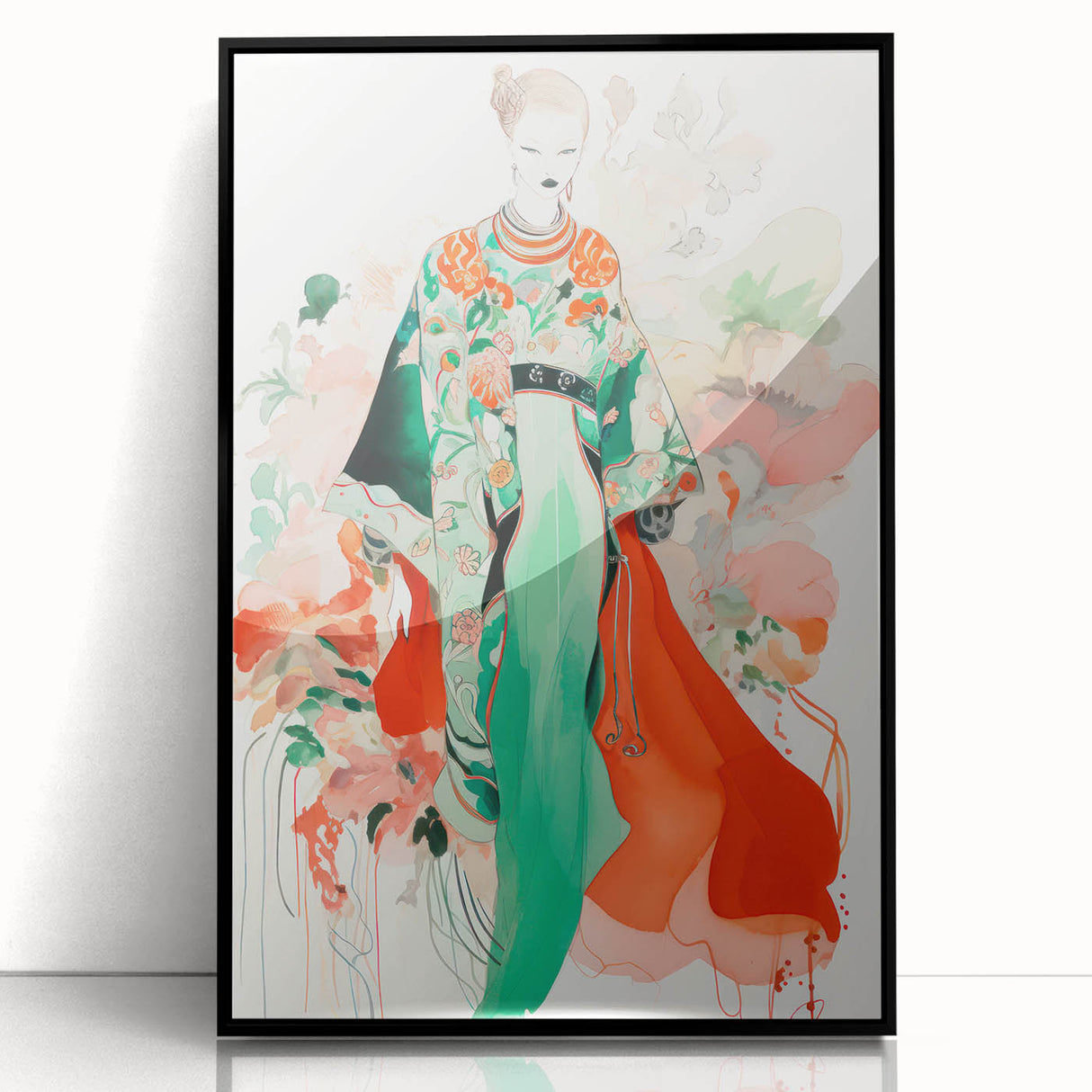 Maximalist Wall Art - Bold Fashion Illustration with Floral Accents