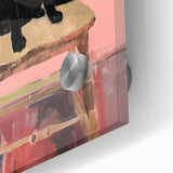 Maximalist Wall Art - Bold Black Cat on Chair with Pink Background