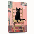 Maximalist Wall Art - Bold Black Cat on Chair with Pink Background