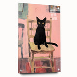 Maximalist Wall Art - Bold Black Cat on Chair with Pink Background
