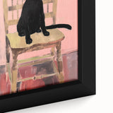 Maximalist Wall Art - Bold Black Cat on Chair with Pink Background