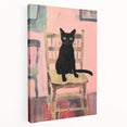 Maximalist Wall Art - Bold Black Cat on Chair with Pink Background