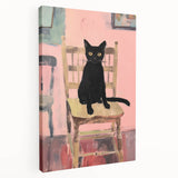 Maximalist Wall Art - Bold Black Cat on Chair with Pink Background
