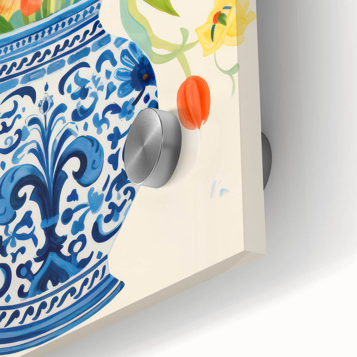 Maximalist Wall Art - Bold Floral Vase with Colorful Tulips and Pattern