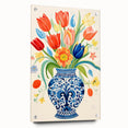 Maximalist Wall Art - Bold Floral Vase with Colorful Tulips and Pattern