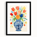 Maximalist Wall Art - Bold Floral Vase with Colorful Tulips and Pattern