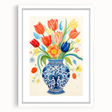 Maximalist Wall Art - Bold Floral Vase with Colorful Tulips and Pattern