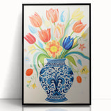 Maximalist Wall Art - Bold Floral Vase with Colorful Tulips and Pattern