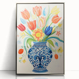 Maximalist Wall Art - Bold Floral Vase with Colorful Tulips and Pattern
