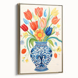 Maximalist Wall Art - Bold Floral Vase with Colorful Tulips and Pattern